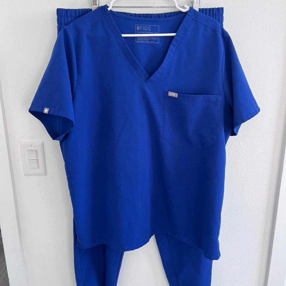 Figs Blue Scrub Set with Neon Accent - Picture 2 of 7